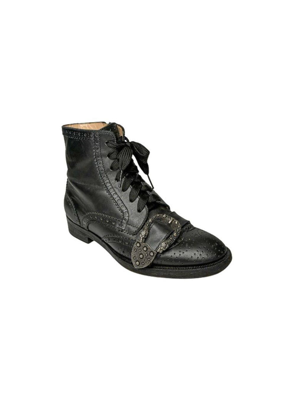 Gucci Dionysus Queercore Bee Lace Up Combat Boots Black Leather EU 36.5 US 6.5